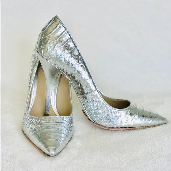 Brian Atwood Silver Croco Beauty Heels - Picture 5 of 11